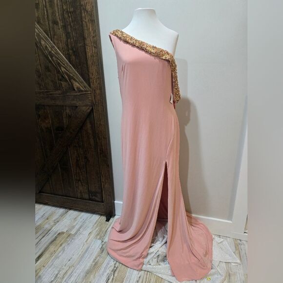 Mac Duggal 68163 Beaded Drop Shoulder Jersey Gown NWOT size 10 Rose Pink - Picture 4 of 7